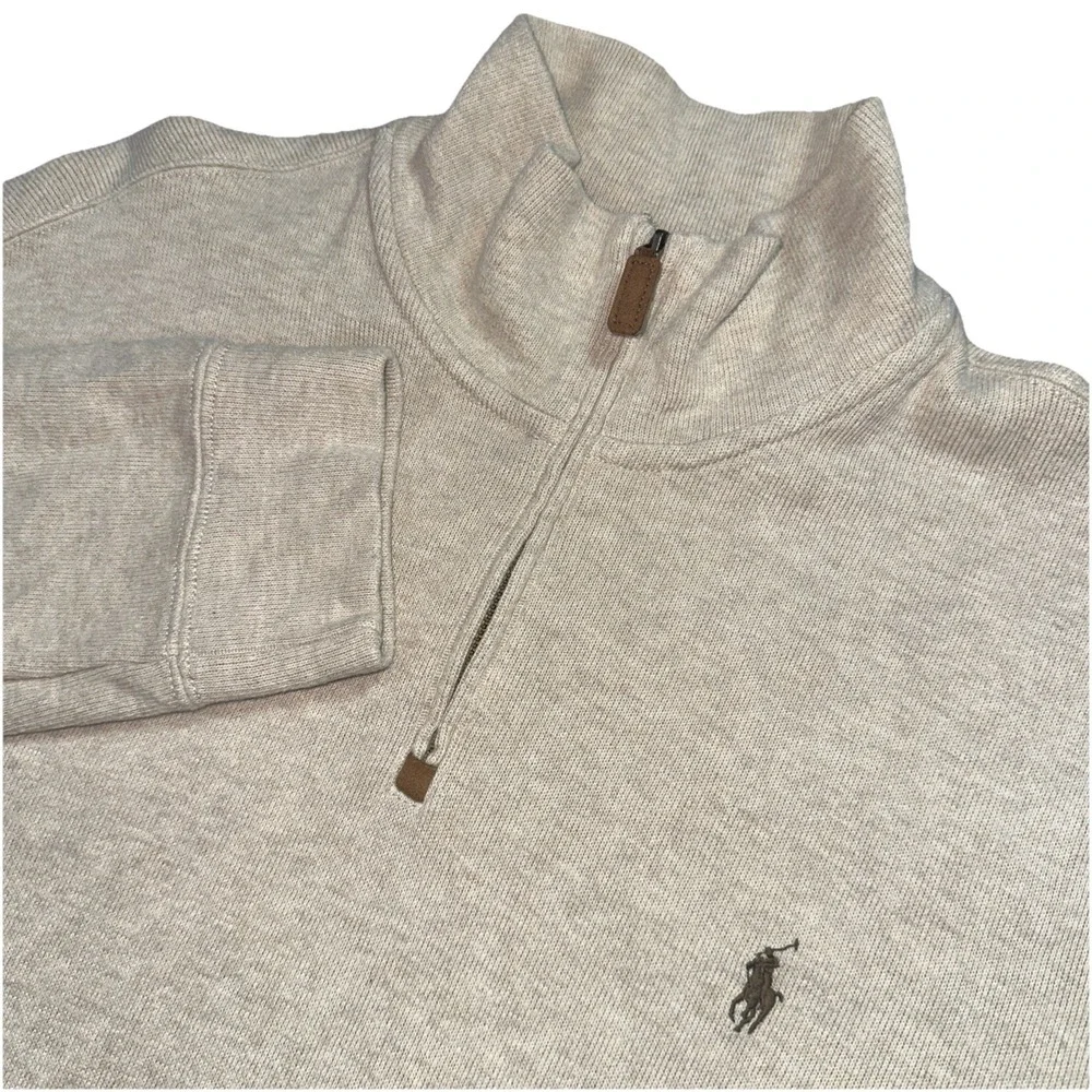 Polo Ralph Lauren Sweater Mens XL Cream Long Sleeve Quarter Zip Pullover Pony